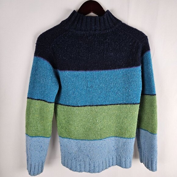 J. Crew Shetland Wool Colorblock Turtleneck Sweater Small Heather Green Blue - Picture 3 of 6